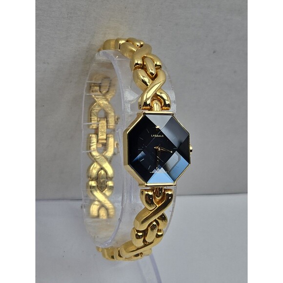 Vintage Lassale Seiko Womens Gold Tone Faceted Octagon Black Watch New Battery main image 9